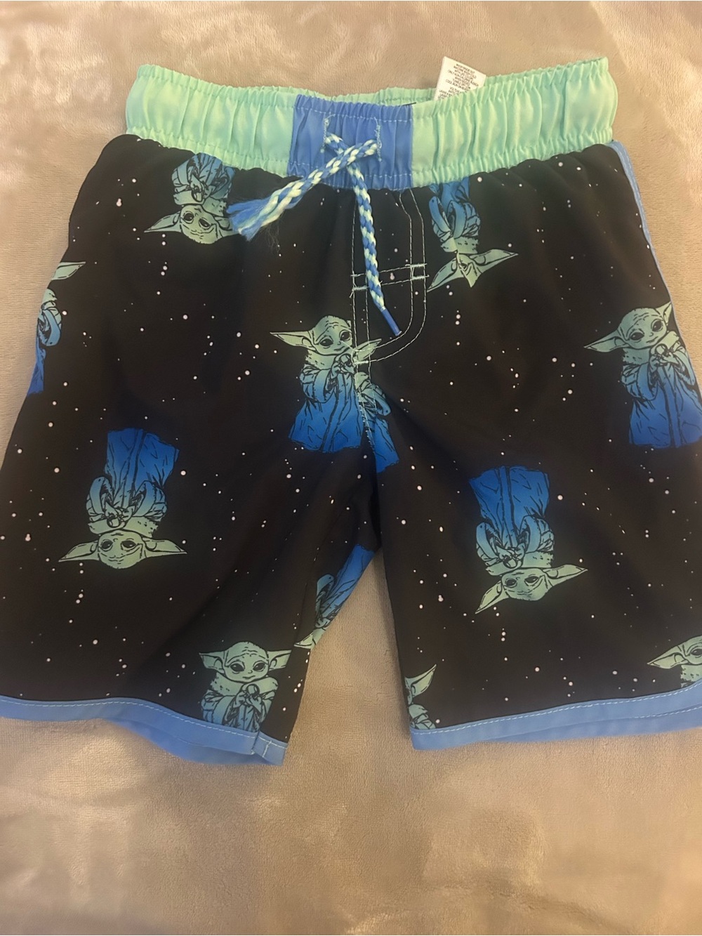 Boys STAR WARS Size 4/5 Black & Blue Baby Yoda Swim Trunks